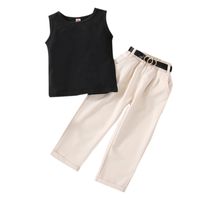 Simple Style Solid Color Belt Cotton Girls Clothing Sets main image 3