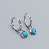 Ig Style Simple Style Round Sterling Silver Plating Inlay Moonstone Turquoise Agate Drop Earrings 1 Pair sku image 5