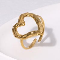 304 Stainless Steel 18K Gold Plated Elegant Retro Plating Geometric Leaf Heart Shape Open Rings sku image 15
