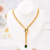 304 Stainless Steel 18K Gold Plated Simple Style Plating Inlay Snake Rhinestones Glass Stone Earrings Necklace sku image 1