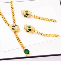 304 Stainless Steel 18K Gold Plated Simple Style Plating Inlay Snake Rhinestones Glass Stone Earrings Necklace main image 2