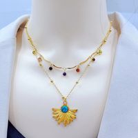 304 Stainless Steel 18K Gold Plated Retro Inlay Round Turquoise Glass Stone Earrings Necklace main image 5