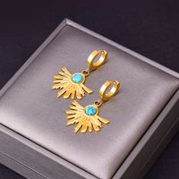 304 Stainless Steel 18K Gold Plated Retro Inlay Round Turquoise Glass Stone Earrings Necklace main image 2