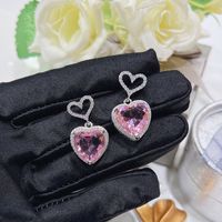 1 Pair Sweet Heart Shape Hollow Out Inlay Copper Zircon Drop Earrings sku image 1