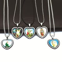 Retro Heart Shape Glass Zinc Alloy Inlay Rhinestones Jewelry Accessories main image 3