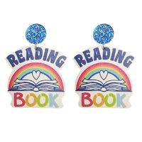 1 Pair Novelty Artistic Book Letter Rainbow Printing Stainless Steel Arylic Wood Drop Earrings main image 4