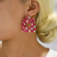 1 Pair Retro Lady Geometric Plating Inlay Metal Artificial Gemstones Earrings main image 9