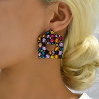 1 Pair Retro Lady Geometric Plating Inlay Metal Artificial Gemstones Earrings main image 1