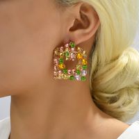 1 Pair Retro Lady Geometric Plating Inlay Metal Artificial Gemstones Earrings main image 10