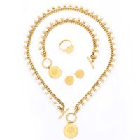 Wholesale Jewelry Lady Tree Artificial Pearl Titanium Steel Beaded Rings Earrings Necklace sku image 10