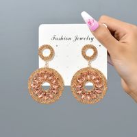 1 Pair Vintage Style Round Plating Hollow Out Inlay Zinc Alloy Glass Drop Earrings main image 3