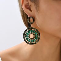 1 Pair Vintage Style Round Plating Hollow Out Inlay Zinc Alloy Glass Drop Earrings main image 8