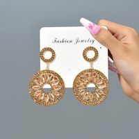 1 Pair Vintage Style Round Plating Hollow Out Inlay Zinc Alloy Glass Drop Earrings main image 2