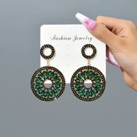 1 Pair Vintage Style Round Plating Hollow Out Inlay Zinc Alloy Glass Drop Earrings main image 4