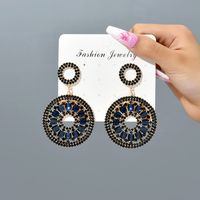 1 Pair Vintage Style Round Plating Hollow Out Inlay Zinc Alloy Glass Drop Earrings main image 5
