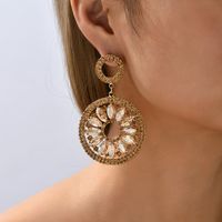 1 Pair Vintage Style Round Plating Hollow Out Inlay Zinc Alloy Glass Drop Earrings main image 1