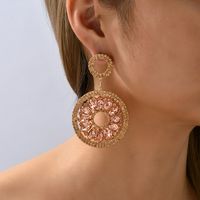 1 Pair Vintage Style Round Plating Hollow Out Inlay Zinc Alloy Glass Drop Earrings main image 7
