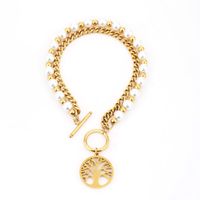Wholesale Jewelry Lady Tree Artificial Pearl Titanium Steel Beaded Rings Earrings Necklace sku image 5