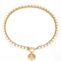 Wholesale Jewelry Lady Tree Artificial Pearl Titanium Steel Beaded Rings Earrings Necklace sku image 7