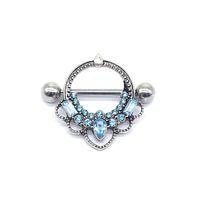 Rock Round Stainless Steel Copper Inlay Glass White Gold Plated Nipple Ring sku image 1