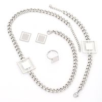 Lady Streetwear Square Titanium Steel Rings Earrings Necklace main image 4
