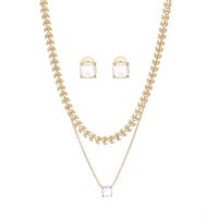Wholesale Elegant Streetwear V Shape Square Titanium Steel Earrings Necklace Jewelry Set sku image 11