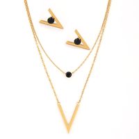 Wholesale Elegant Streetwear V Shape Square Titanium Steel Earrings Necklace Jewelry Set sku image 9