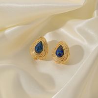 1 Pair Roman Style Streetwear Geometric Plating Inlay Copper Lapis Lazuli 18k Gold Plated Ear Studs main image 4