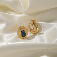 1 Pair Roman Style Streetwear Geometric Plating Inlay Copper Lapis Lazuli 18k Gold Plated Ear Studs main image 5