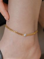 Classic Style Solid Color Chains Print Stainless Steel Inlay Zircon Women's Anklet sku image 8