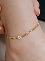 Classic Style Solid Color Chains Print Stainless Steel Inlay Zircon Women's Anklet main image 5