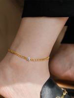 Classic Style Solid Color Chains Print Stainless Steel Inlay Zircon Women's Anklet main image 6