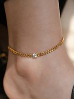Classic Style Solid Color Chains Print Stainless Steel Inlay Zircon Women's Anklet main image 2