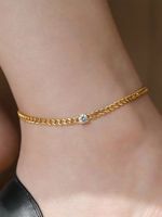 Classic Style Solid Color Chains Print Stainless Steel Inlay Zircon Women's Anklet main image 3