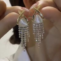 1 Pair Ig Style Korean Style Geometric Tassel Inlay Alloy Artificial Rhinestones Opal Drop Earrings main image 3