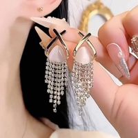 1 Pair Ig Style Korean Style Geometric Tassel Inlay Alloy Artificial Rhinestones Opal Drop Earrings sku image 1