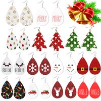 1 Pair Simple Style Classic Style Streetwear Christmas Tree Water Droplets Snowflake Pu Leather Drop Earrings main image 1