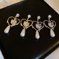 1 Pair Elegant Lady Korean Style Heart Shape Inlay Alloy Zircon Drop Earrings main image 1