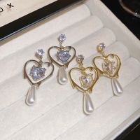 1 Pair Elegant Lady Korean Style Heart Shape Inlay Alloy Zircon Drop Earrings main image 3