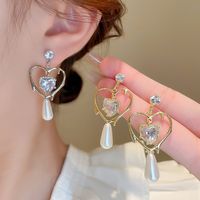 1 Pair Elegant Lady Korean Style Heart Shape Inlay Alloy Zircon Drop Earrings main image 5