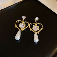 1 Pair Elegant Lady Korean Style Heart Shape Inlay Alloy Zircon Drop Earrings sku image 1