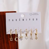 Sweet Simple Style Star Moon Copper 14k Gold Plated Zircon Drop Earrings Earrings In Bulk main image 3