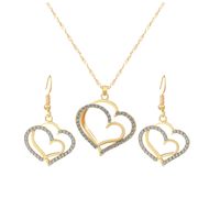 Elegant Sweet Heart Shape Copper Plating Inlay Zircon 18k Gold Plated Earrings Necklace main image 3