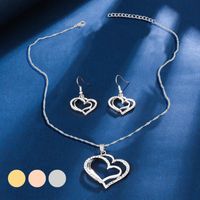 Elegant Sweet Heart Shape Copper Plating Inlay Zircon 18k Gold Plated Earrings Necklace sku image 6