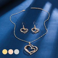 Elegant Sweet Heart Shape Copper Plating Inlay Zircon 18k Gold Plated Earrings Necklace sku image 5