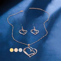 Elegant Sweet Heart Shape Copper Plating Inlay Zircon 18k Gold Plated Earrings Necklace sku image 4