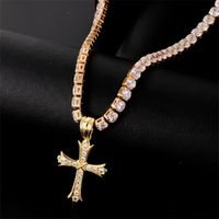 Hip-Hop Cool Style Cross Copper Plating Inlay Zircon K Gold Plated Rhodium Plated Unisex Pendant Necklace sku image 9