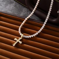 Hip-Hop Cool Style Cross Copper Plating Inlay Zircon K Gold Plated Rhodium Plated Unisex Pendant Necklace main image 6