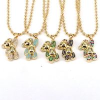 Casual Hip-hop Little Bear Copper Plating Inlay Zircon Gold Plated Pendant Necklace main image 1