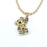 Casual Hip-hop Little Bear Copper Plating Inlay Zircon Gold Plated Pendant Necklace main image 4